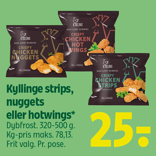 Kyllinge strips, nuggets eller hotwings*