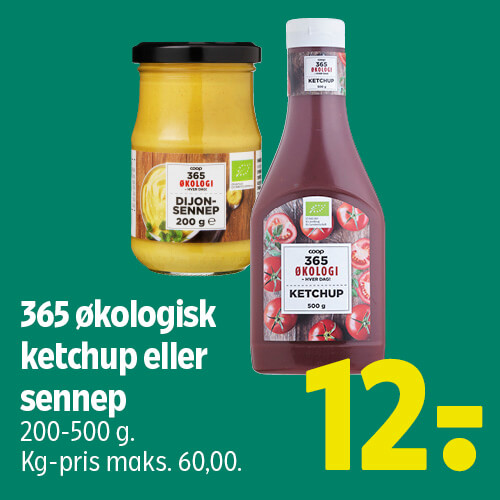 365 økologisk ketchup eller sennep